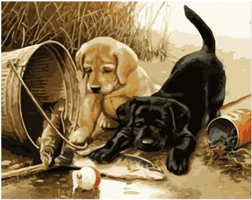Dog And Fish Acrylic Paint By Number